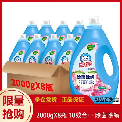 White cat non-phosphorus laundry detergent full-effect clean 2kgtimes 8 bottles of hand washing machine washing clothes washing long-lasting sterilization of mites
