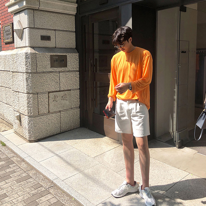 Korean Thin T-Shirt Base Layer Men's Fashion Sun Protection Clothing Solid Color Linen Long-Sleeve Loose Round-Neck T-Shirt ins Trendy