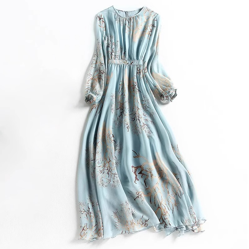 French-Style High-End Heavy Silk Mulberry Silk Dress 2026 New Women's Summer Printed Fashionable Elegant Floral Long Dress