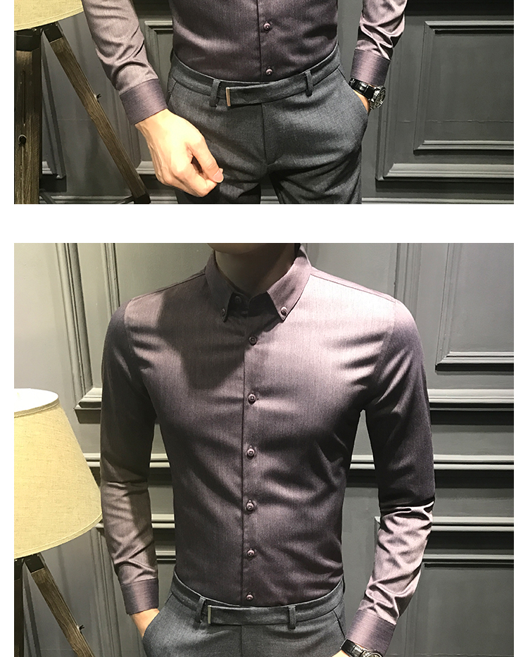 Mùa thu đông 2018 giản dị áo sơ mi dài tay nam thời trang đẹp trai Slim cộng áo nhung dày nam Anh phiên bản Hàn Quốc của quần áo inch sơ mi hàn quốc