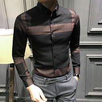 Autumn Clothing Plaid Long Sleeve Shirt Male Handsome Qi for Mens Inn Leisure Han Edition Trend Mens business mens clothing