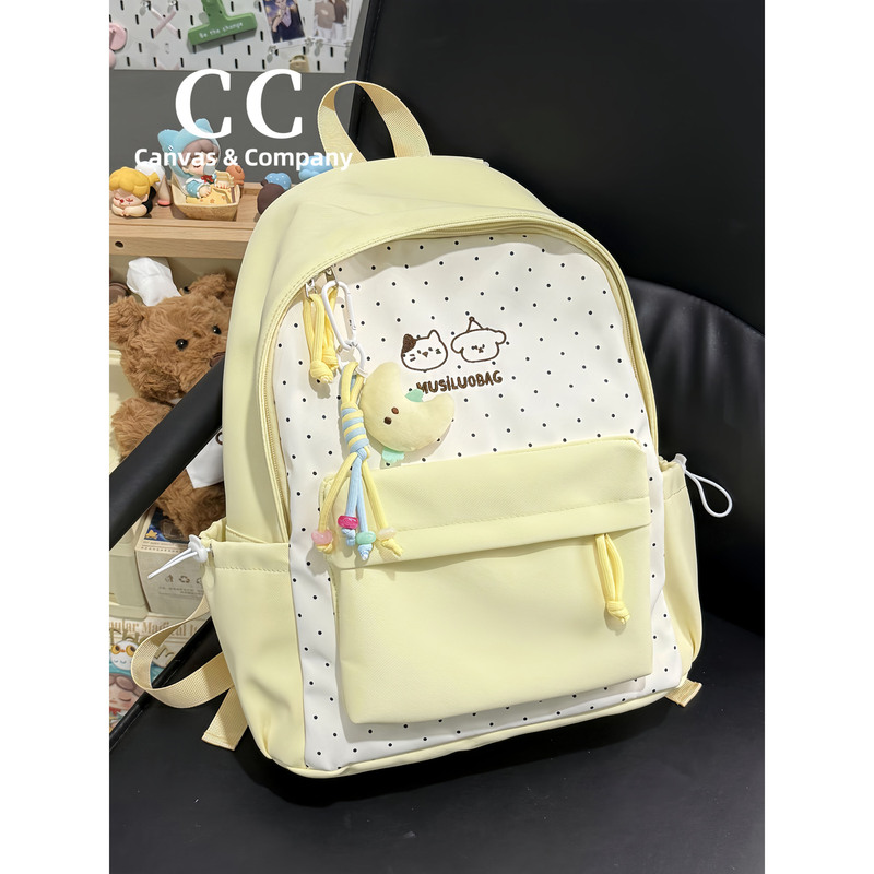 Cc Schoolbag for Junior and High School Girls, Cute Girly Polka Dot Backpack, Large Capacity College Student 2025 New Backpack