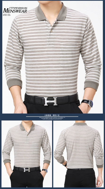 Bố tải áo thun nam trung niên tay dài mùa thu ve áo cotton mỏng phần áo thun nam trung niên