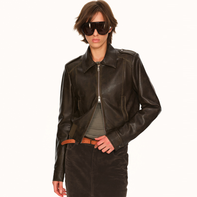 Undulate Short Color-Blocked Leather Jacket, Short and Slim Fit, Versatile with Multiple Ways to Wear, Double Zipper, Distressed Leather Jacket Undulate Short Color-Blocked Leather Jacket, Short and Slim Fit, Versatile with Multiple Ways to Wear, Double Zipper, Distressed Leather Jacket