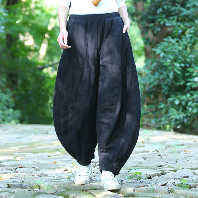 Ancient stone queen original cloth casual pants women's spring and autumn linen double-layer cotton and linen trousers loose large size bloomers cotton trousers