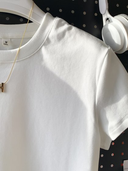 正肩短袖纯棉白色t恤夏季新款修身打底衫女百搭圆领短款百搭上衣