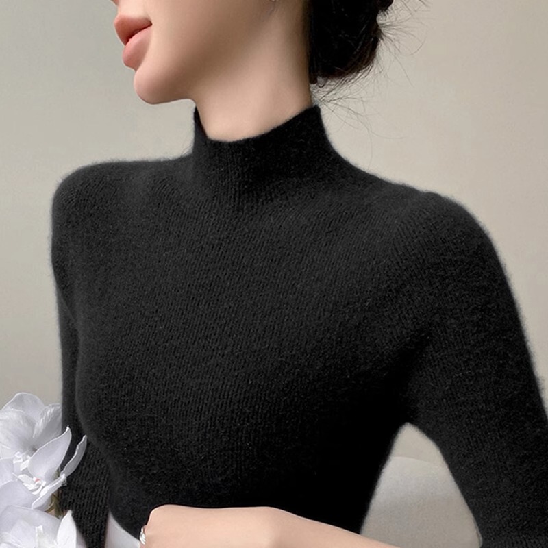 Ordos City Half-Turtleneck Base Layer Sweater for Women, 2025 Autumn and Winter New Style, Slim Fit, Slimming Black Sweater, High-End Ordos City Half-Turtleneck Base Layer Sweater for Women, 2025 Autumn and Winter New Style, Slim Fit, Slimming Black Sweater, High-End
