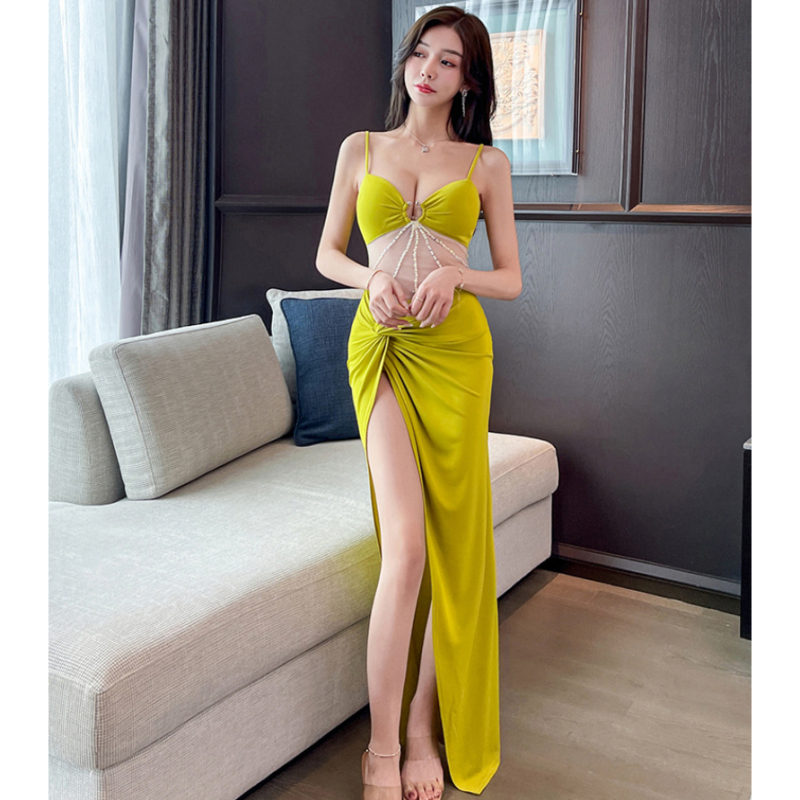 Sexy Pure Desire Dress, New Style Spaghetti Strap Long Dress, Spa Foot Massage Technician Work Uniform, Nightclub Evening Dress, High-End Feel