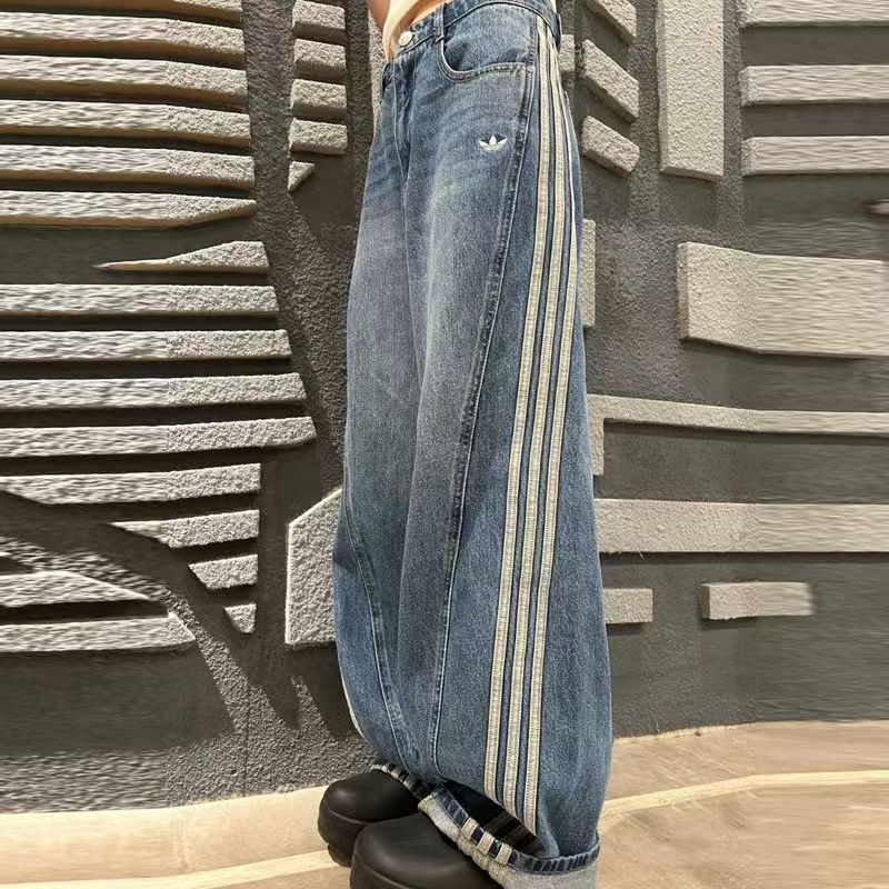 【70% off Special Zone】Song Yuqi's Same Style Jeans Casual Pants Loose Straight Wide-Leg Sports Pants Jn0726