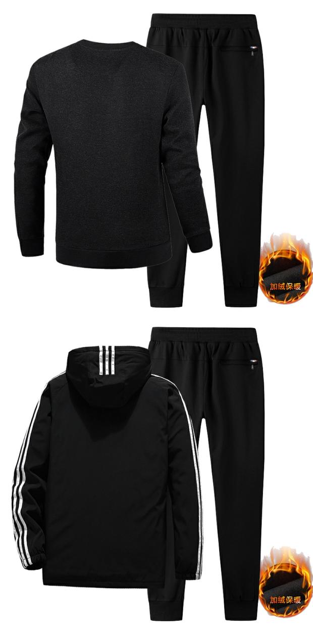 Li Ning thể thao phù hợp với nam mùa thu đông cộng với áo khoác nhung quần thể thao dày thường hai bộ quần áo chạy bộ - Thể thao sau bộ áo adidas