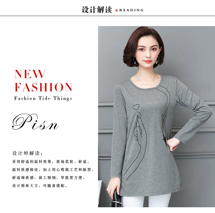 Áo sơ mi đẫm máu của mẹ cộng với phân bón XL Quần áo mùa thu của phụ nữ bên ngoài mặc áo sơ mi trung niên áo thun cotton dài tay