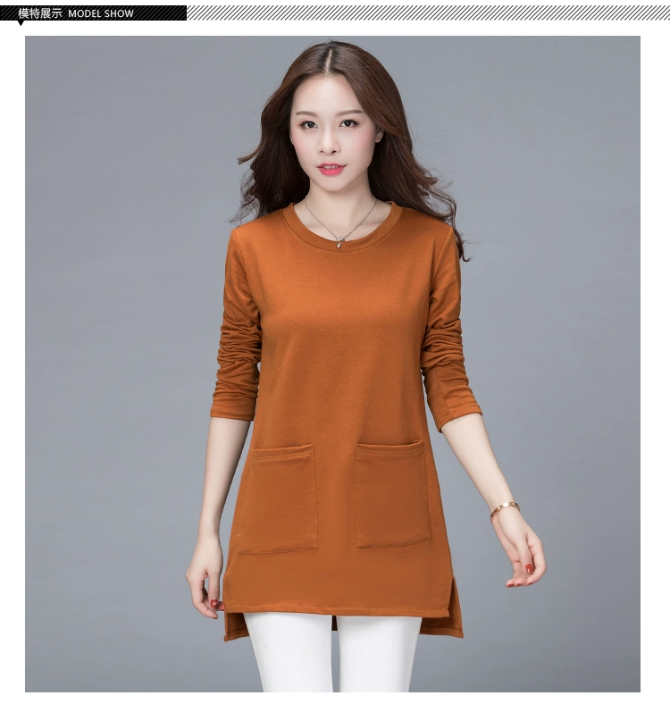 Mùa xuân và mùa thu áo thun dài tay bên ngoài mặc áo sơ mi chạm đáy áo sơ mi nhỏ hoang dã Áo sơ mi nữ trung niên 40-50 tuổi áo phông ngắn tay