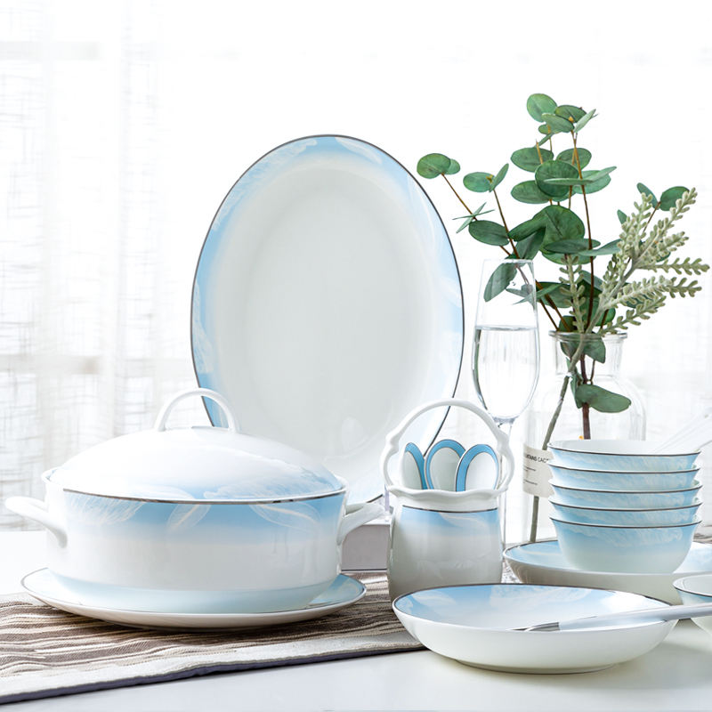 Light dishes suit household contracted key-2 luxury 58 head of jingdezhen ceramic tableware suit European ceramic combination dishes