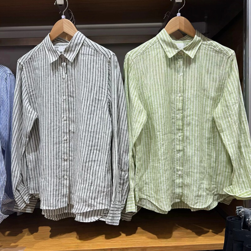 Original Foreign Trade Women's French Linen Striped Shirt/Long-Sleeved Shirt 26 Spring/Summer New Model 483870/483869 Original Foreign Trade Women's French Linen Striped Shirt/Long-Sleeved Shirt 26 Spring/Summer New Model 483870/483869