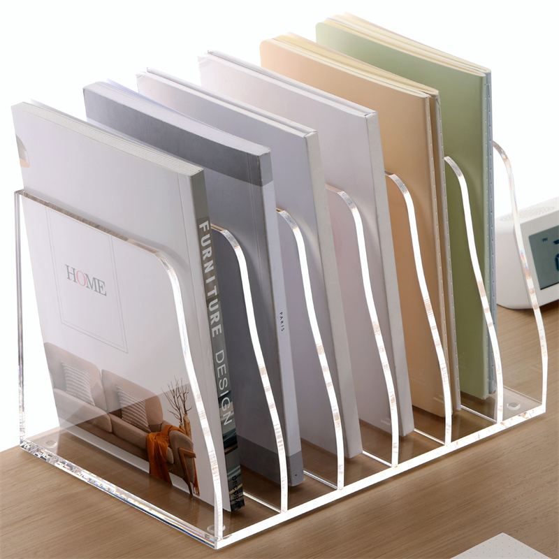 Sanrui Desktop File Frame, High-Transparency Acrylic Storage and Reading Magazine Organizer, Office Student Book Organizer, Multi-Compartment Vertical Classification Rack, Thickened Study Desk Countertop Bookshelf