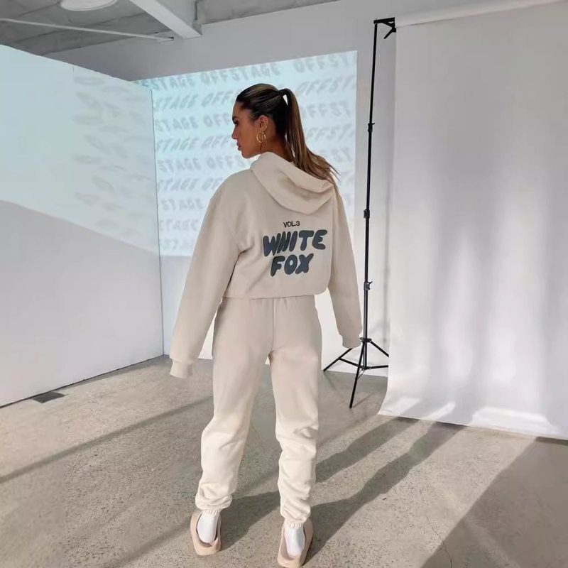 European and American Cross-Border Spring, Autumn and Winter New Sweatshirt Set, Fashionable Sports Logo Long-Sleeved Pullover Hooded Sweatshirt Two-Piece Set