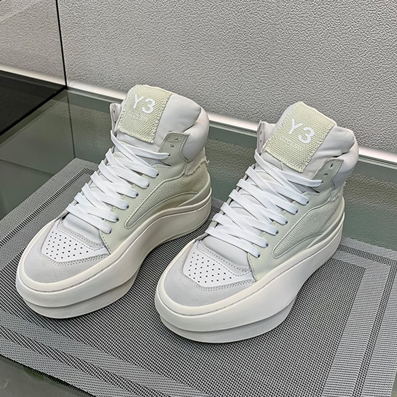 White High-Top Women's Sneakers Y3Gzclsw Spring New Couple Casual Shoes Thick-Soled Genuine Leather Canvas Sneakers Trendy
