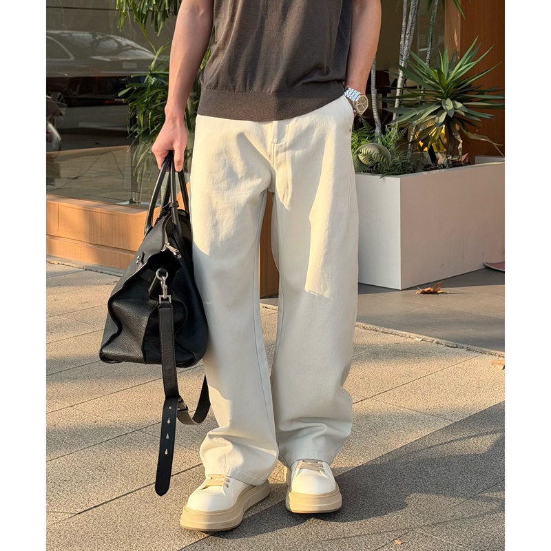 Ijt Studio Spring, Summer, and Autumn Single-Piece Item 100% Cotton Vintage Washed Versatile Straight Pants 2008