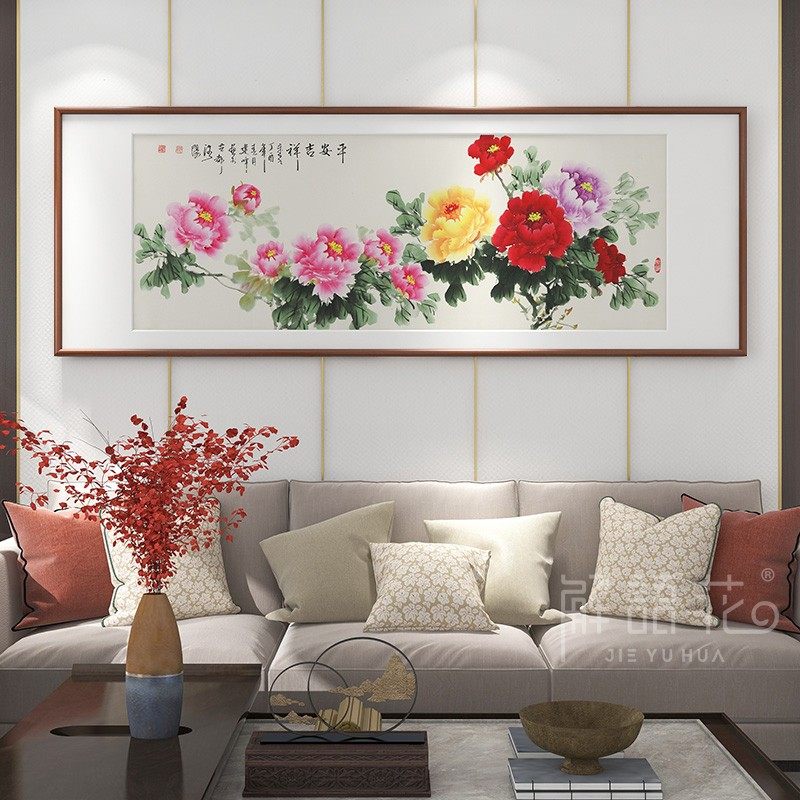 Flowers bloom rich peony flower living room sofa background wall decoration painting hanging painting hand-painted authentic Chinese painting peony picture bedroom