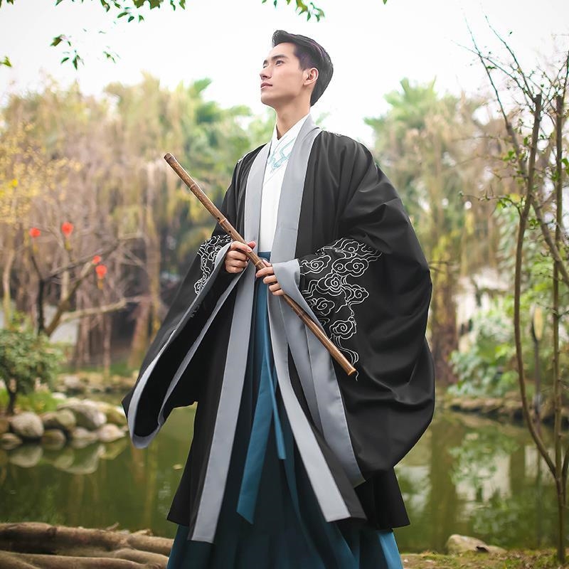 Original Wàngjī Hanfu Men's Traditional Chinese Style Embroidered Cloud-Patterned Single Cape Daily Coat for Spring and Autumn, Not a Traditional Ancient Costume