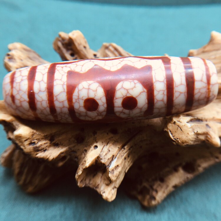 Tibet Backflow Blood Silk Dragon Pattern Big Fat Bead Five-Eyed Dzi Bead