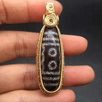 Natural Tibetan authentic Xiangxiong heavenly stone Nepal craft inlaid with cinnabar five-eye dzi pendant pendant