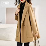 Двусторонное бархатное кашемировое длинное шерстяное демисезонное шерстяное пальто, средней длины, подходит для подростков, 2023