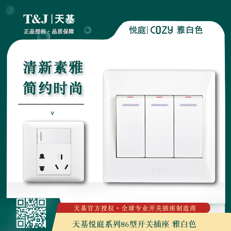 TJ Sky Yue White 86 household switch socket panel Single - controlled double - joint five - hole USB computer