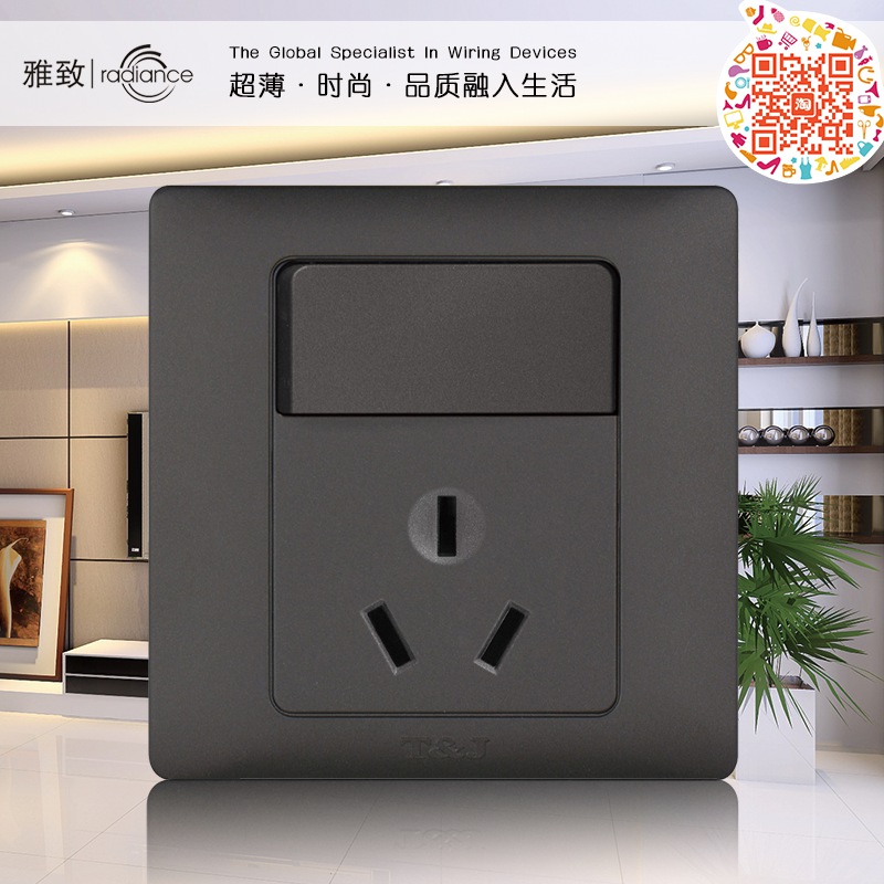 TJ Tianji brand fashion ultra-thin elegant series 86 Type 16A three hole with switch air conditioning socket dumb black