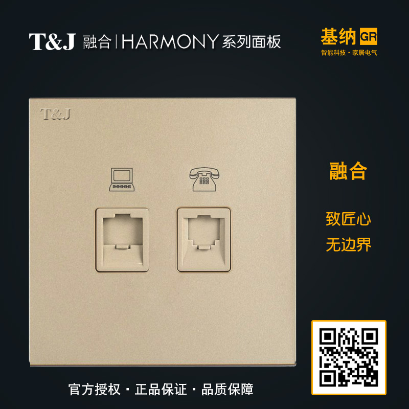 Space - based fusion series 86 type - type computer and telephone dual - mouth information socket panel Champagne gold