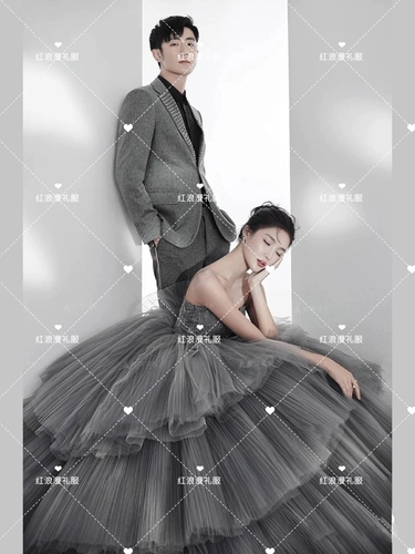 Новая серая морщинистая юбка-пачка со шлейфом, тематическая одежда для свадебной фотостудии, платье для фотосессии для пары, фотосессии