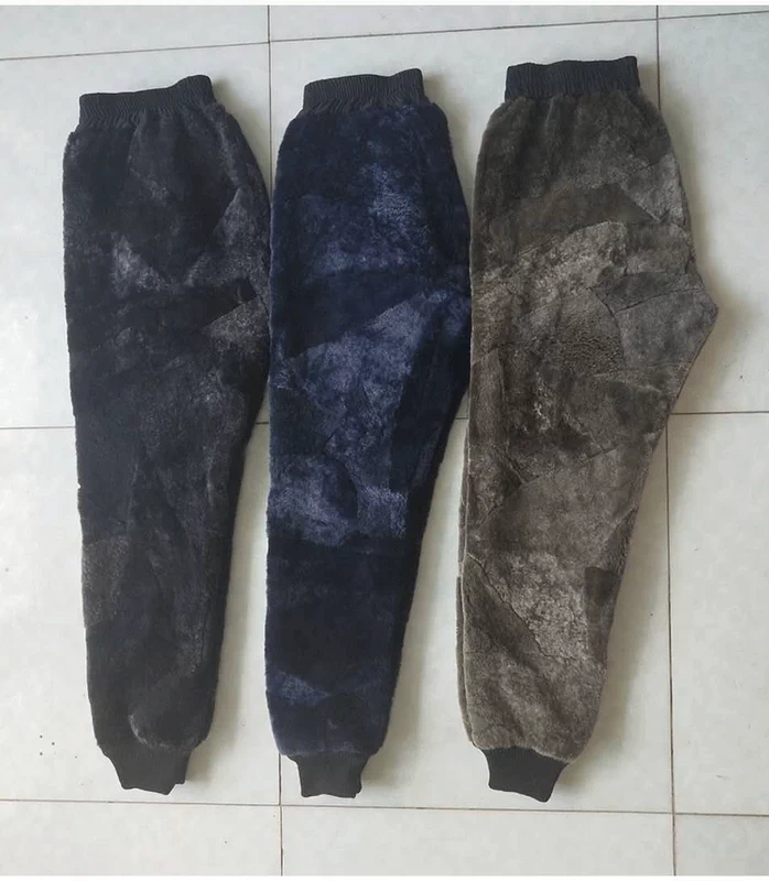 Mùa đông lông một quần lót lông cừu da da quần nam và nữ cao eo len quần quần da trung niên