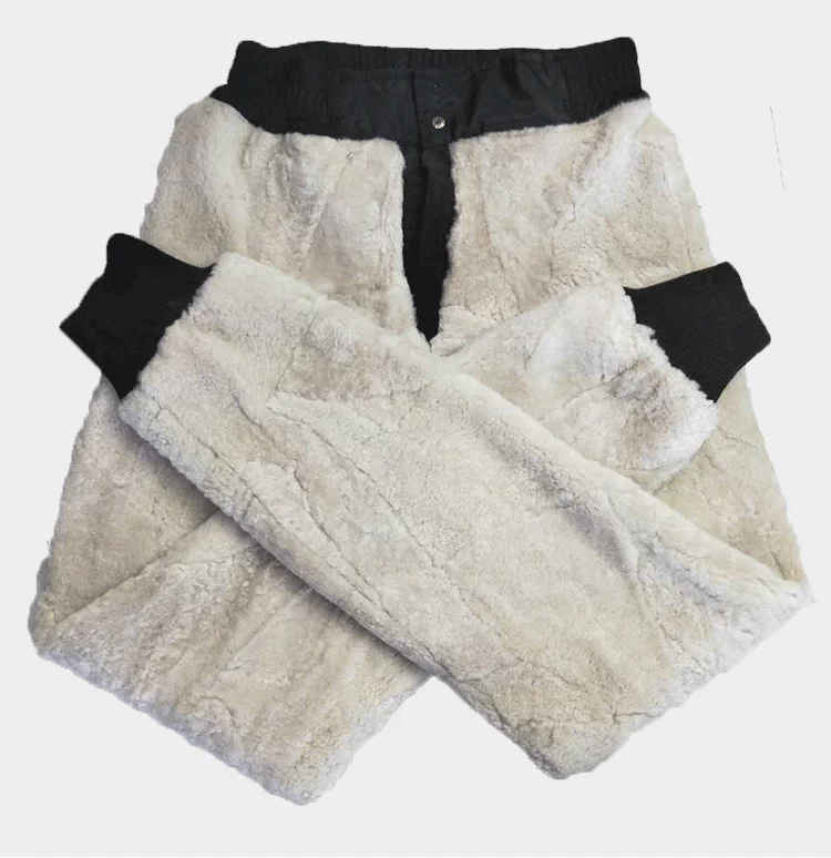 Căng quần bằng da cừu nguyên chất xén lông cừu một người đàn ông và phụ nữ quần cotton dày ấm áp kính chắn gió quần da mùa đông trung niên - Quần da quần jean ống rộng nam