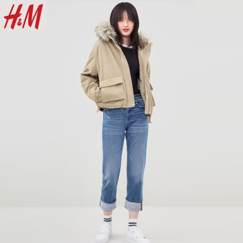 【HM官方旗舰店】女装高领毛领派克大衣-时时淘