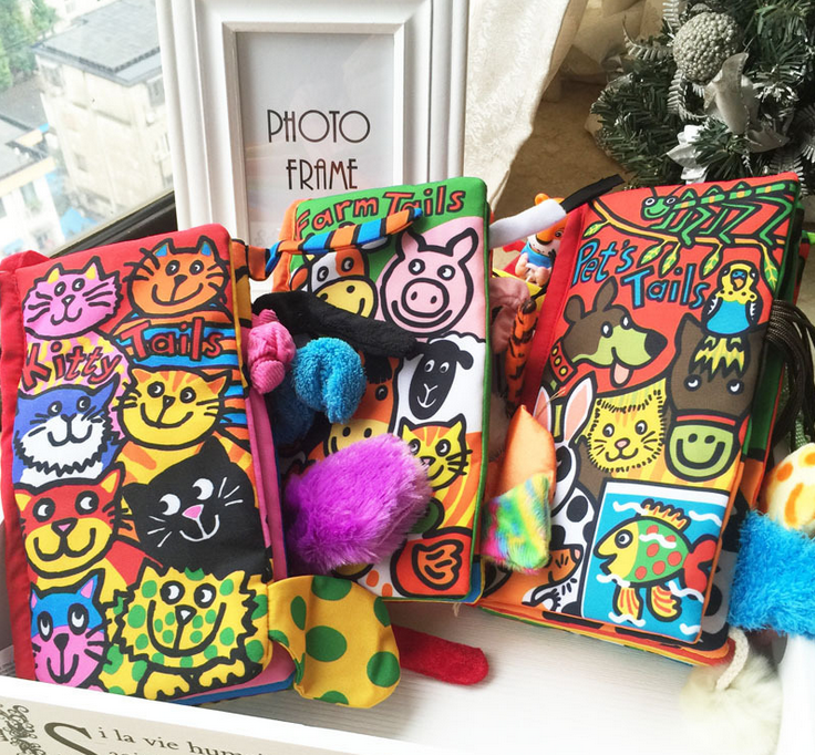 (A)Jollybaby touch three-dimensional animal tail cloth book Sensory stimulation with sound paper early education