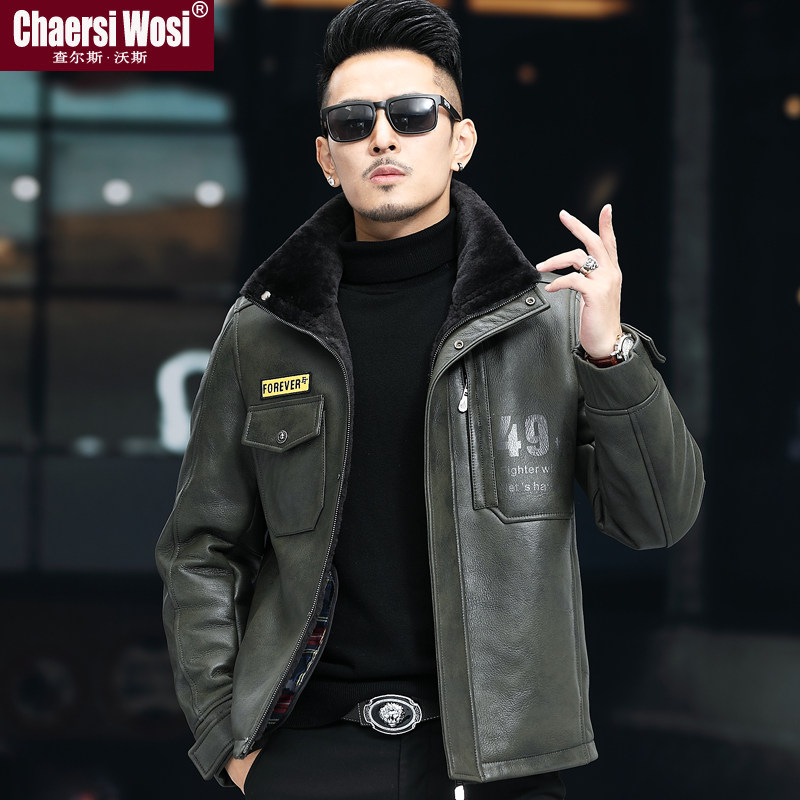 Break code clear bin Original ecological sheep fur integrated male turn loose genuine leather fur coat leather grass Henning leather jacket jacket