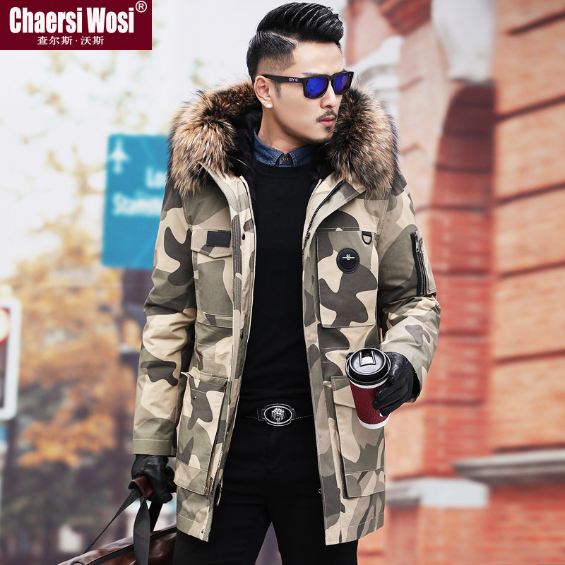 Break code clear cabin Henning pie overcomes mid-long version of leather wool integrated liner with hat and raccoon collar fur coat men's coat men