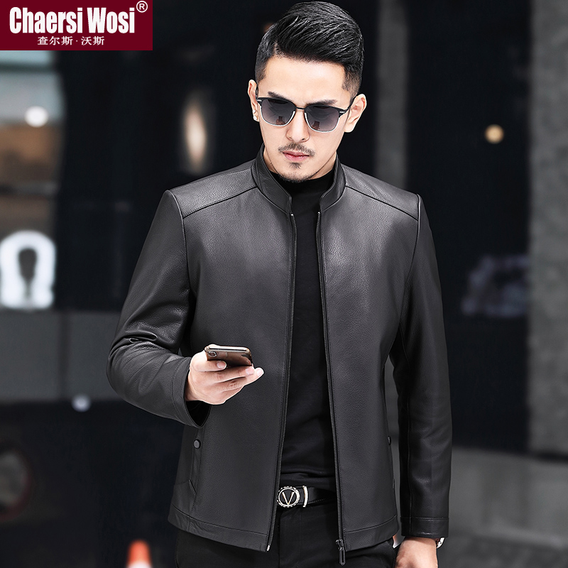 2021 Autumn Winter New Dermis Leather Clothing Men Sheep Leather Jacket Standings Short middle aged thin single Haining jacket