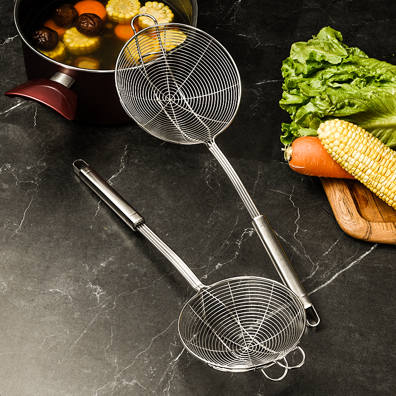 Stainless steel colander household kitchen filter mesh spoon large hedge fence noodles colander fried fish dumplings hot pot leak mesh sieve