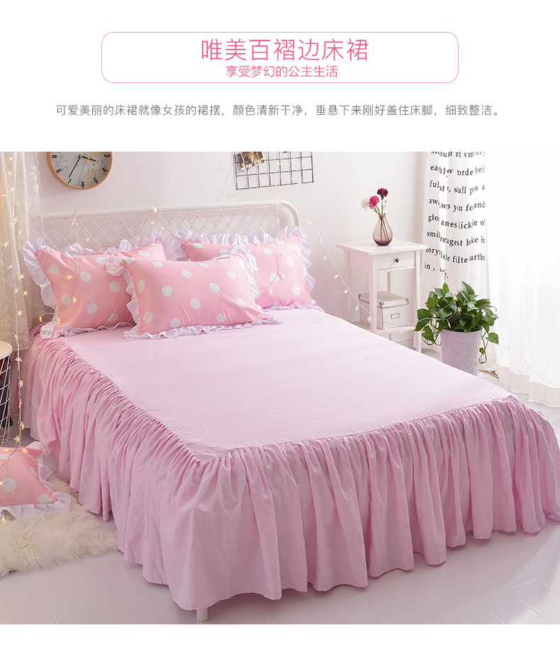 ins gió ròng trái tim màu đỏ cô gái màu hồng điểm sóng giường công chúa váy denim chăn trên giường đôi mềm nguồn cung cấp Meng - Bộ đồ giường bốn mảnh bộ chăn gối nous