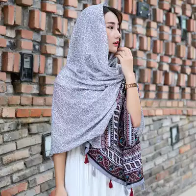Autumn and winter women's new ethnic scarf literary super large air conditioning sunscreen shawl tassel cloak beach towel