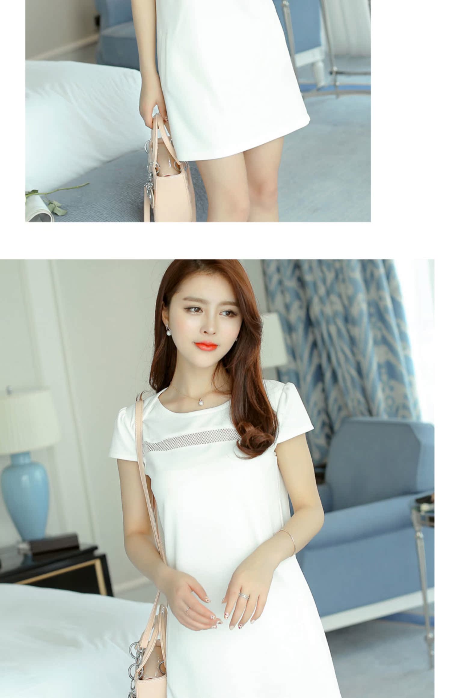 黛 2019 xuân hè mới cho phụ nữ size lớn gợi cảm khâu tay ngắn thời trang chạm đáy váy đan phiên bản Hàn Quốc - Váy eo cao 	váy nhún phần eo	