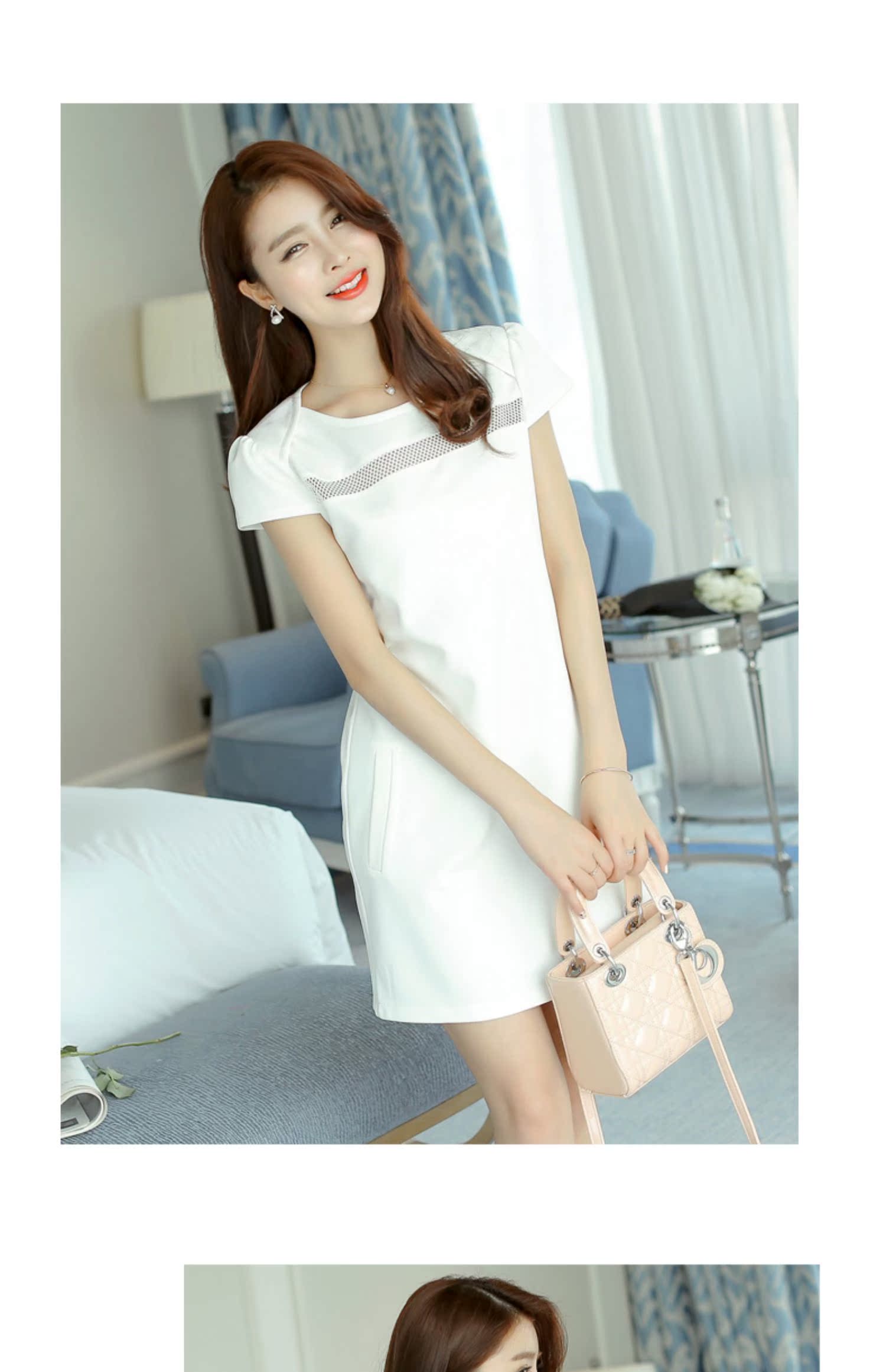 黛 2019 xuân hè mới cho phụ nữ size lớn gợi cảm khâu tay ngắn thời trang chạm đáy váy đan phiên bản Hàn Quốc - Váy eo cao 	váy nhún phần eo	