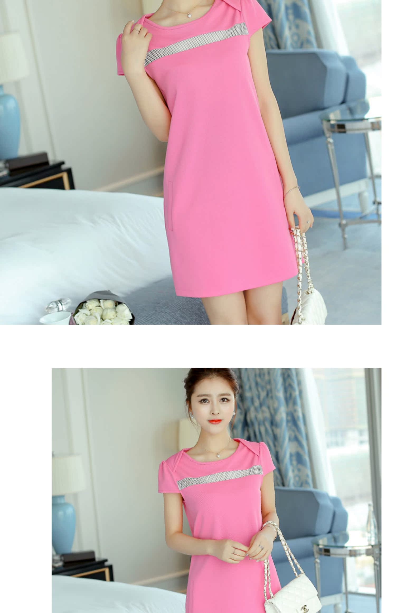 黛 2019 xuân hè mới cho phụ nữ size lớn gợi cảm khâu tay ngắn thời trang chạm đáy váy đan phiên bản Hàn Quốc - Váy eo cao 	váy nhún phần eo	
