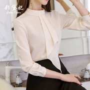 黛 2018 xuân hè mới thời trang Hàn Quốc hoang dã size lớn màu rắn dài tay xu hướng áo sơ mi nữ dáng lửng