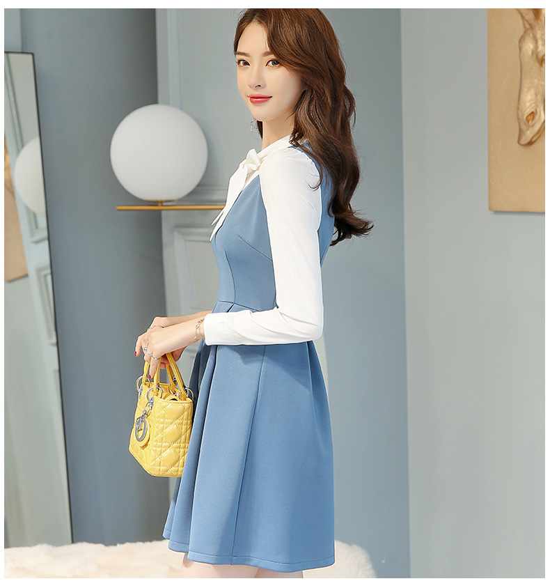 Xuân 黛 2018 Xuân-Hè 2018 phiên bản mới của Hàn Quốc với kích thước lớn hoang dã là xu hướng thời trang nữ dài tay đầm nhún eo