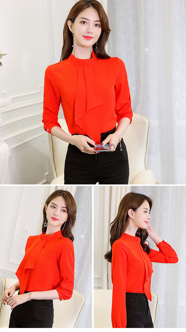 黛 2018 xuân hè mới thời trang Hàn Quốc hoang dã size lớn màu rắn dài tay xu hướng áo sơ mi nữ dáng lửng áo kiểu nữ công sở