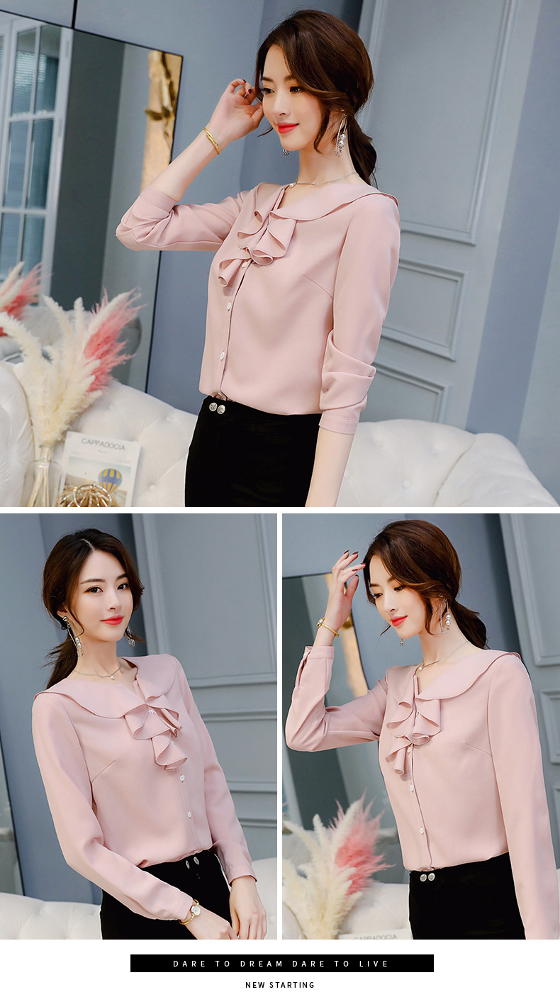 黛 2018 Xuân-Hè 2018 phiên bản Hàn Quốc mới của Slim thời trang rắn màu dài tay là áo sơ mi mỏng cỡ lớn hoang dã sơ mi dài tay nữ cách điệu