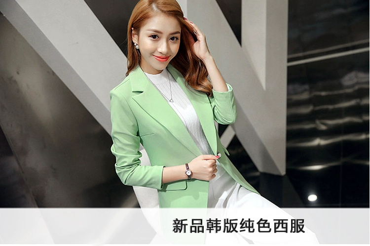 黛 2018 xuân hè mới của phụ nữ phiên bản Hàn Quốc của xu hướng thời trang nhỏ phù hợp với áo khoác dài tay màu đơn giản
