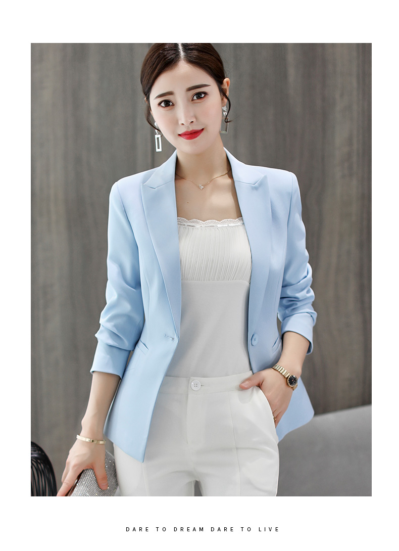 黛 2018 秋冬 新 韩 版 Thời trang mỏng giản dị Bộ đồ nhỏ liền màu Joker dài tay áo khoác vest nữ